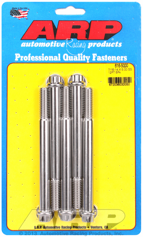 "7/16""-14 X 5.000 12pt SS bolts" (5pcs)