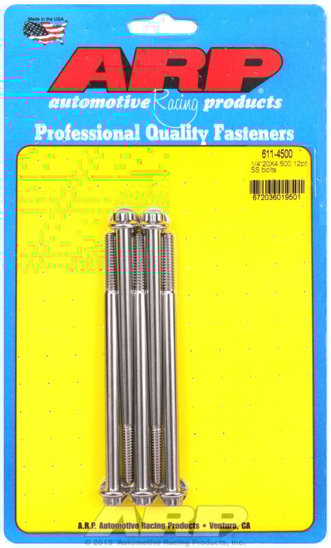 "1/4""-20 x 4.500 12pt SS bolts" (5pcs)