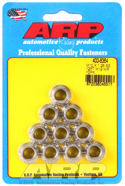 ARP M10 X 1.25 (M12 wr) SS 12pt nut kit