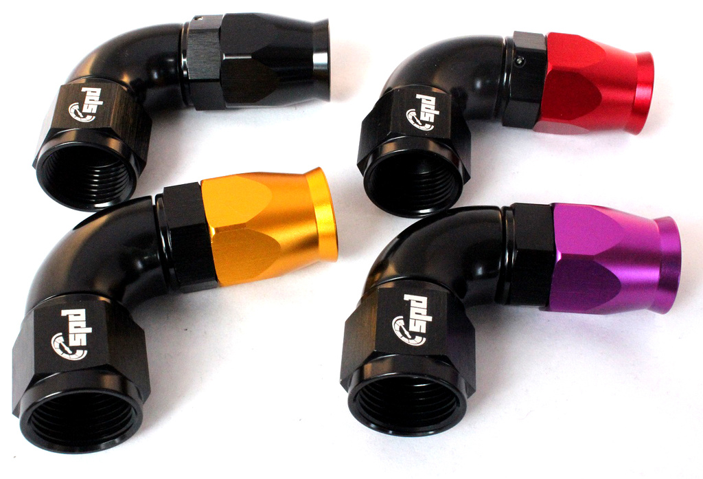AN12 Schlauchende Ende 90° Full Flow PTFE