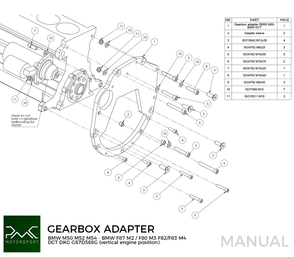 PMC adapter kit BMW M50 S50 M52 S52 M54 S54 - BMW DCT GS7D36SG (V)