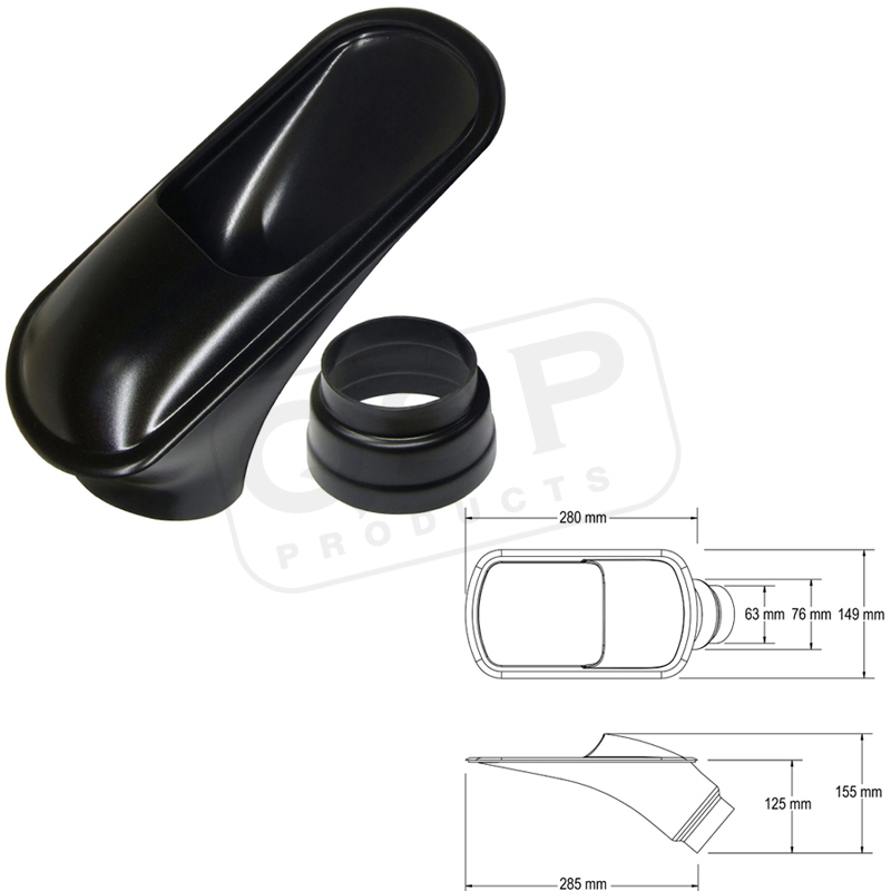 Einlass 63 + 76 mm schwarz