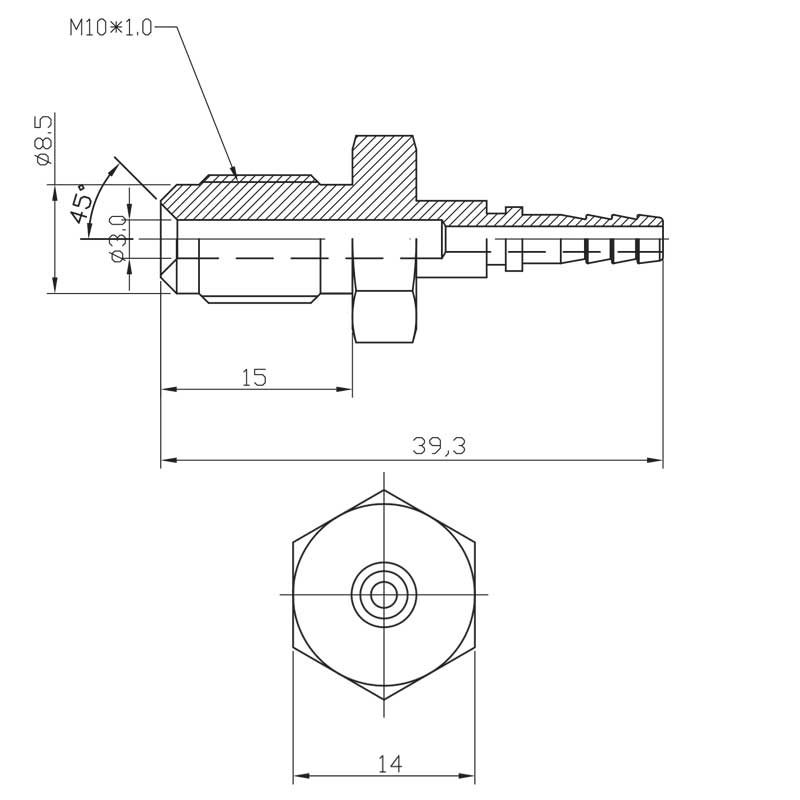 Pressnippel Bremsanschluss männlich M10x1 Edelstahl (kein Drehgelenk)