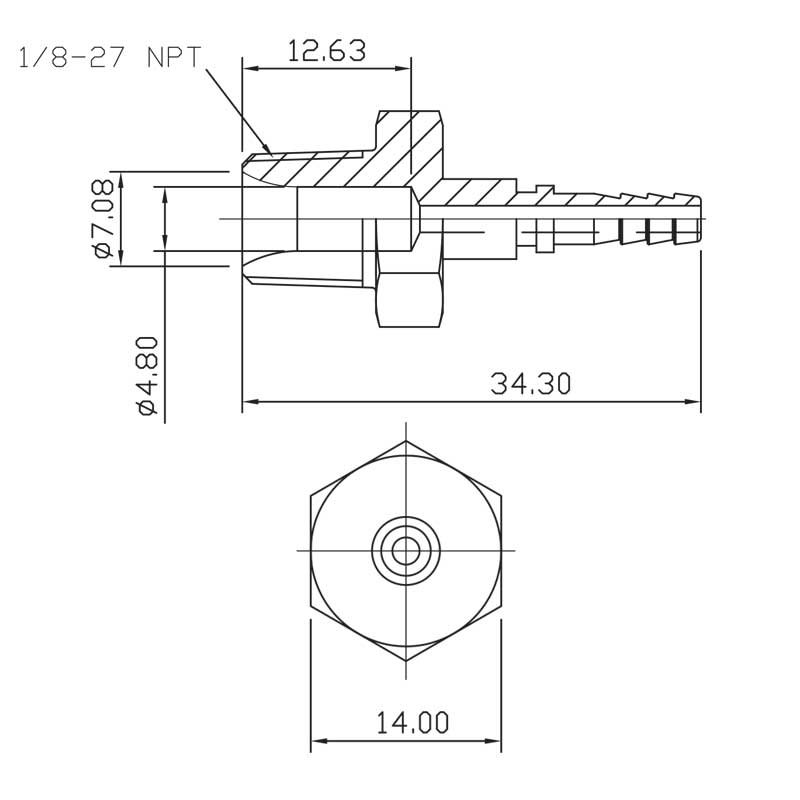 Pressnippel Bremsanschluss männlich 1/8 NPT Edelstahl (kein Drehgelenk)