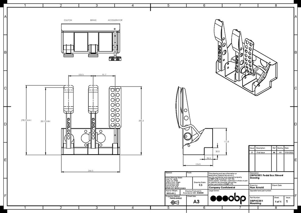 -Fußboden-Pedalbox 3 Pedale 3x Hauptzylinder V1