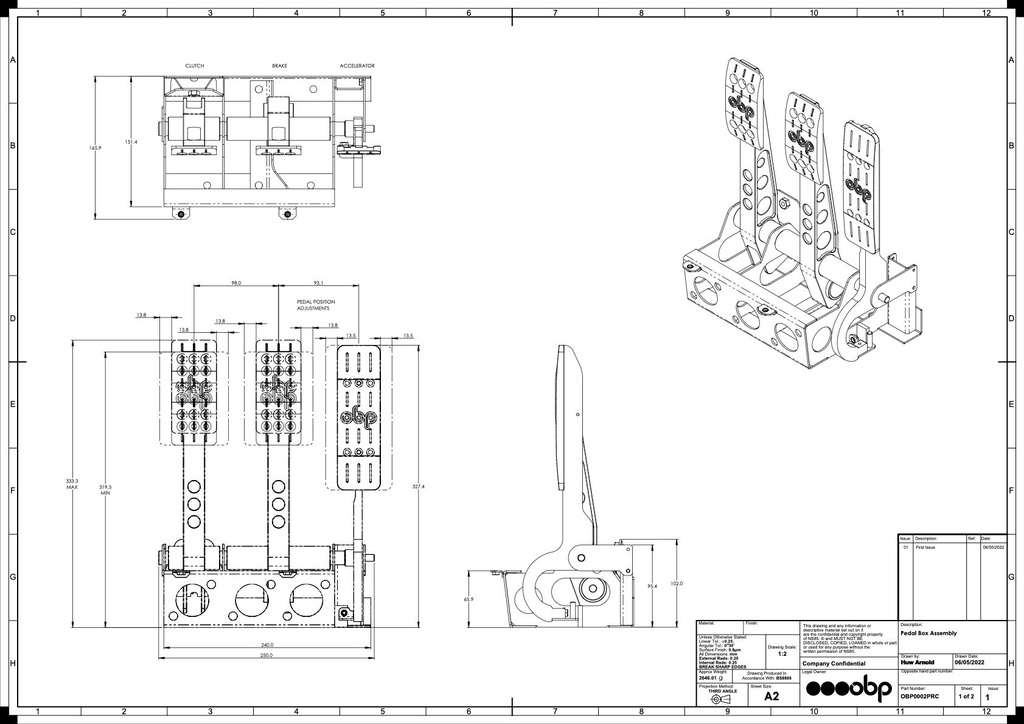 OBP Bodenmontierte Pedalbox 3 Pedale Cockpit V2