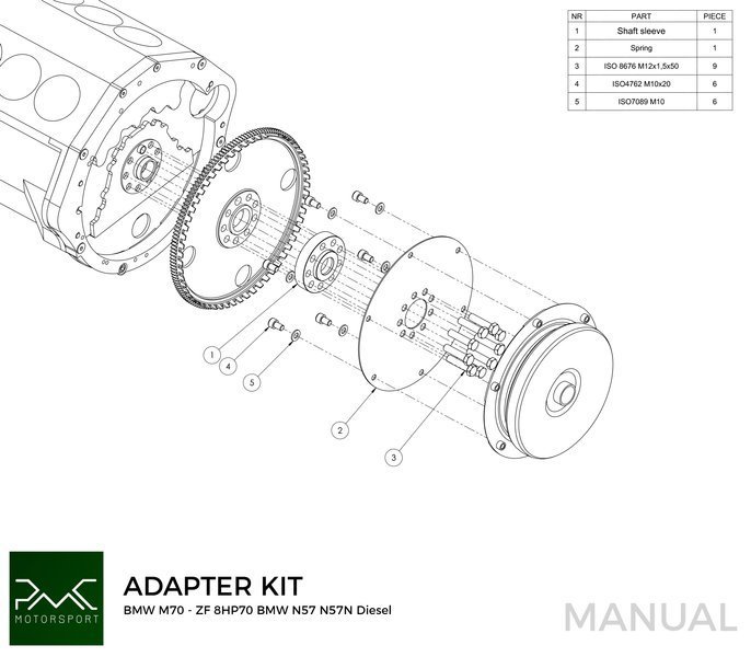 PMC Getriebeadapter BMW M70 - BMW N57N N57 ZF 8HP70