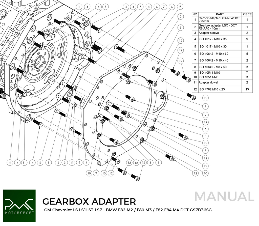 PMC Getriebeadapter GM Chevrolet LSX - BMW DCT DKG Getrag GS7D36SG Inline-six (H)
