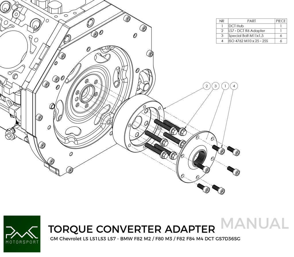 PMC Getriebeadapter GM Chevrolet V8 LS - BMW DCT DKG Getrag GS7D36SG Inline-six