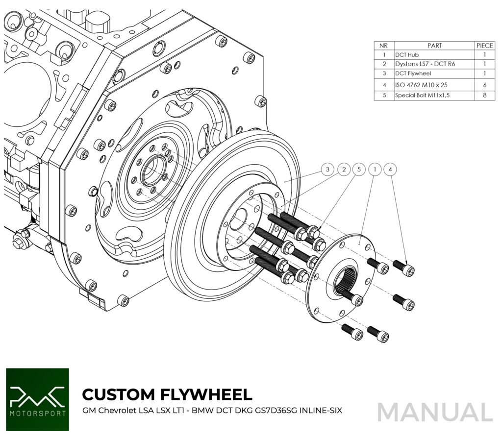 PMC Getriebeadapter GM Chevrolet LSX - BMW DCT DKG Getrag GS7D36SG Inline-six (H)