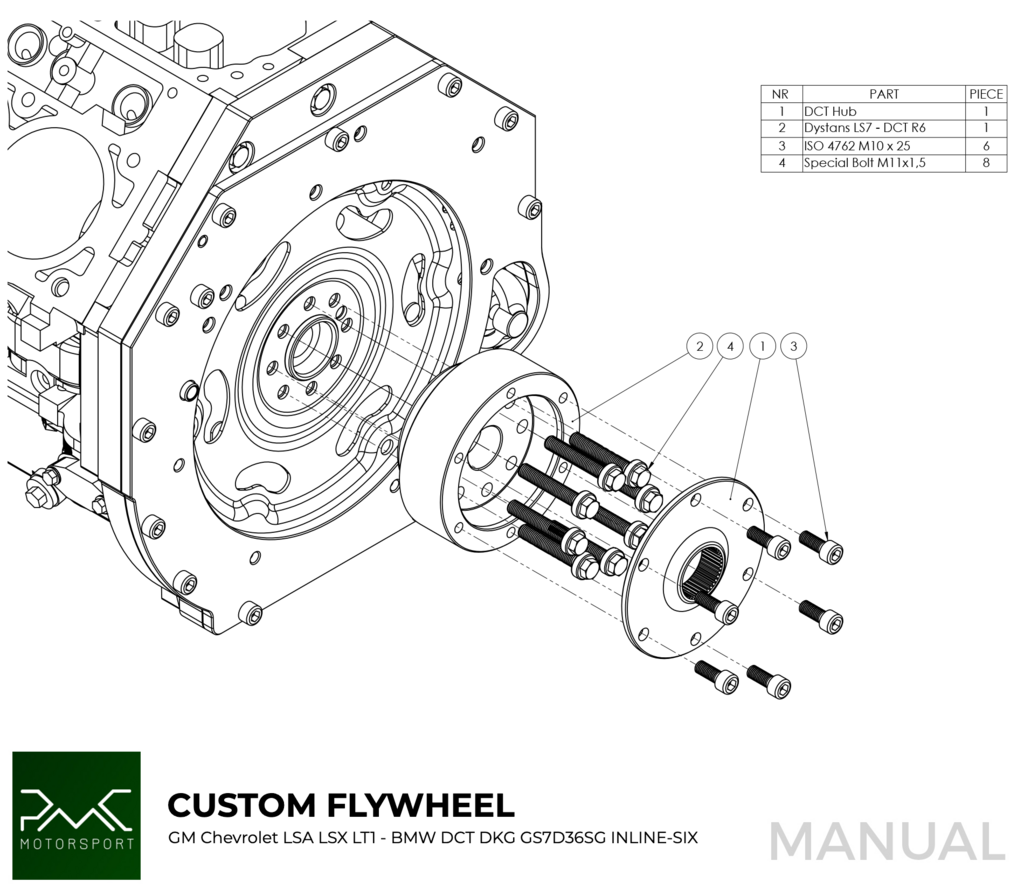 PMC Getriebeadapter GM Chevrolet LSX - BMW DCT DKG Getrag GS7D36SG Inline-six