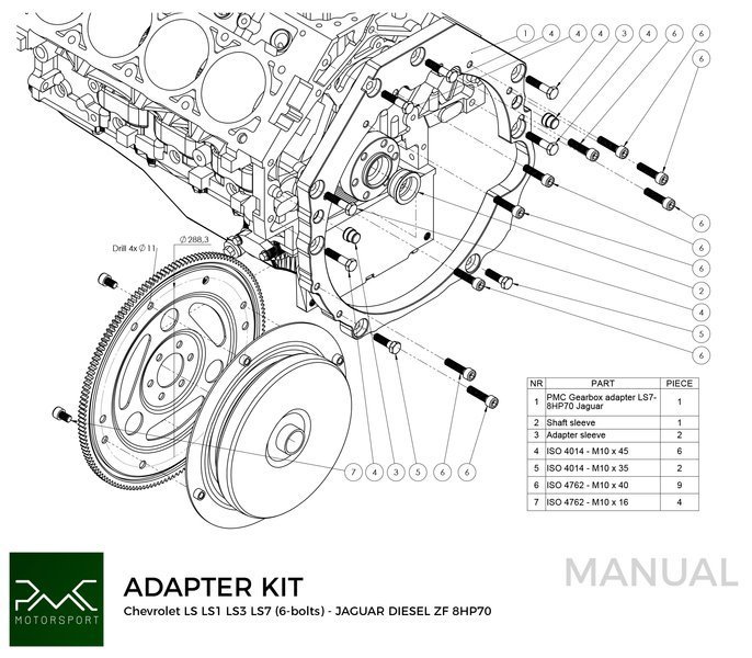PMC Getriebeadapter GM Chevrolet LS - Jaguar Diesel ZF 8HP70 (F)