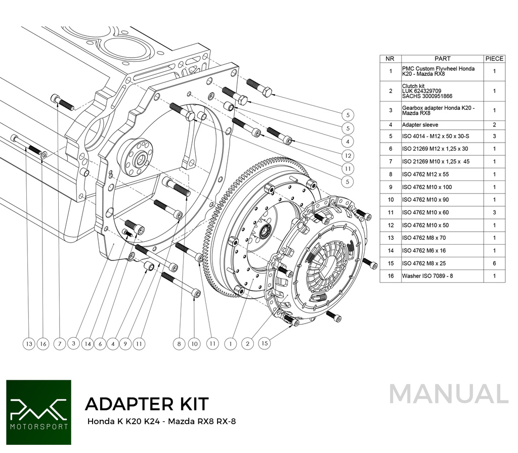 PMC Getriebeadapter Honda K - Mazda RX-8 5-speed - 240mm / 9.45"