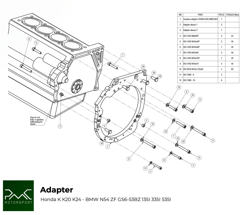PMC Getriebeadapter Honda K - BMW DCT DKG Getrag GS7D36SG Inline-six