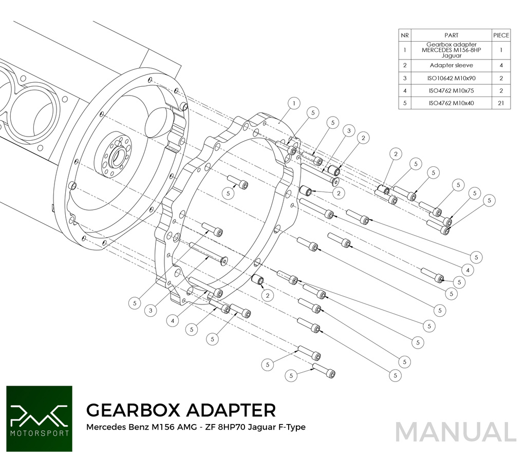 PMC Getriebeadapter Mercedes-Benz M156 - Jaguar Diesel ZF 8HP70