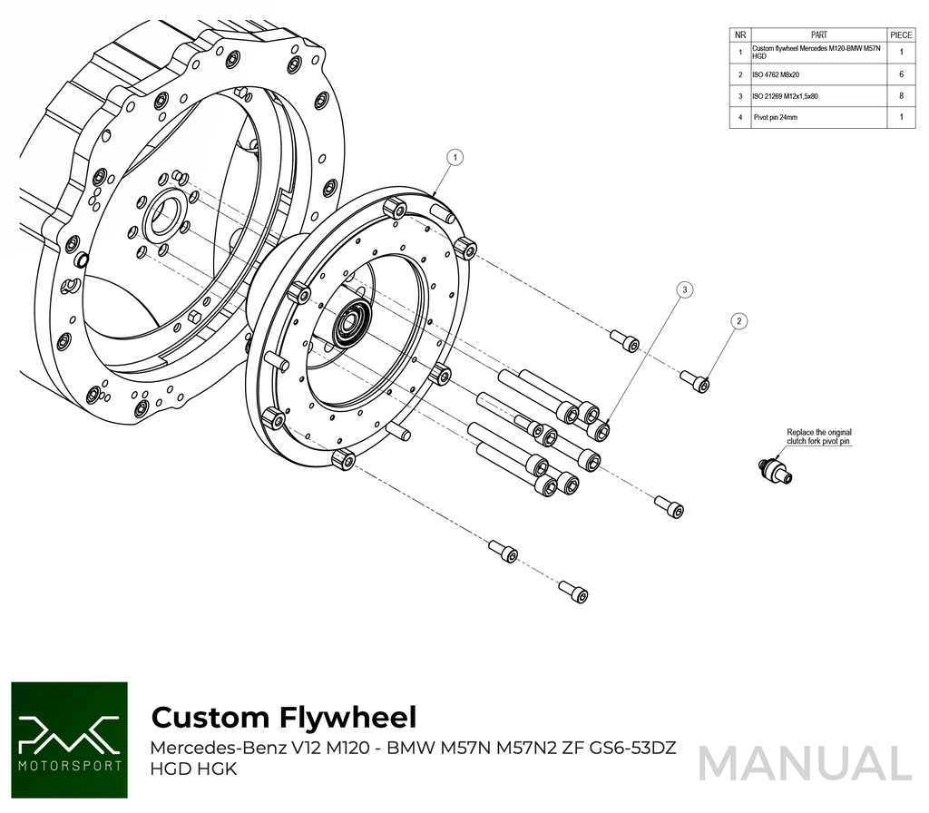 PMC Getriebeadapter Mercedes-Benz M120 - BMW M57N HGD JGA - 240mm / 9.45"