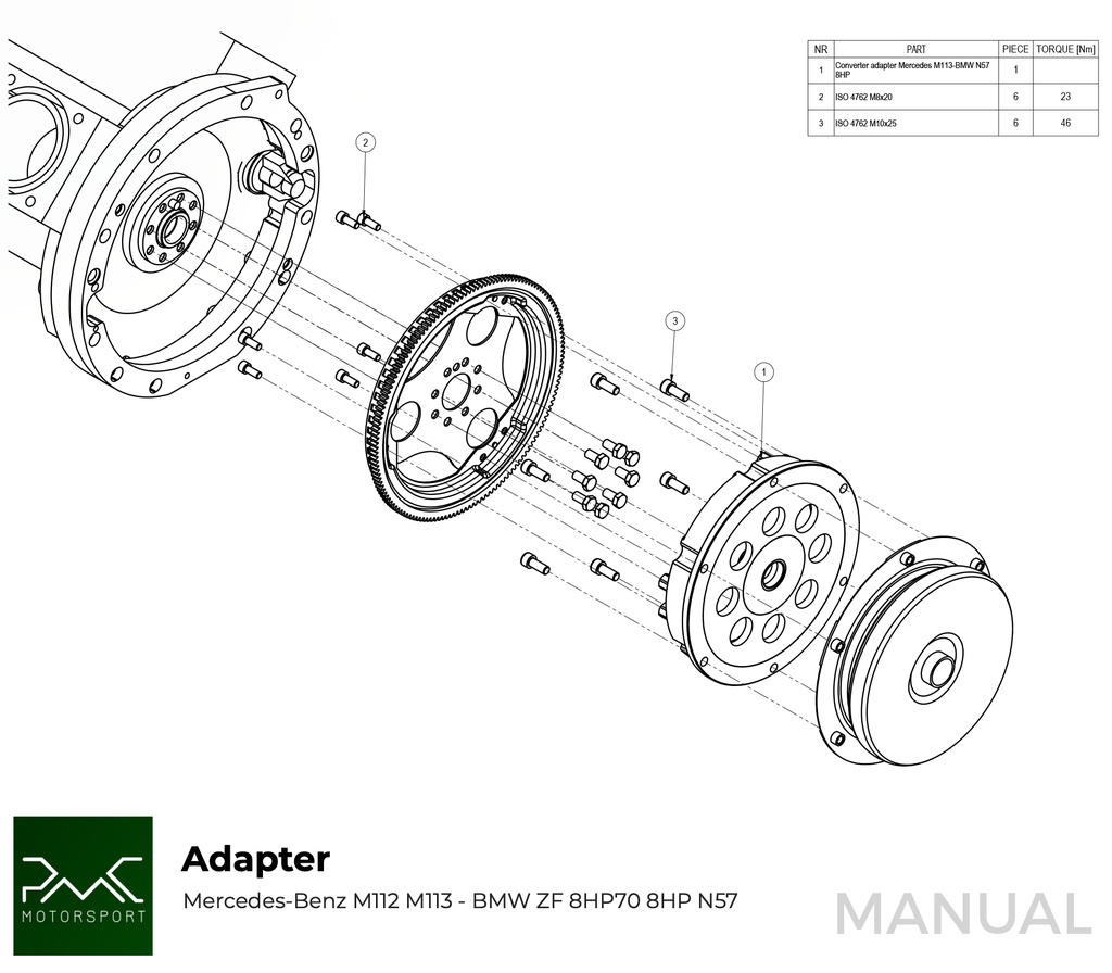 PMC Getriebeadapter Mercedes-Benz M112 M113 - BMW N57N N57 ZF 8HP70