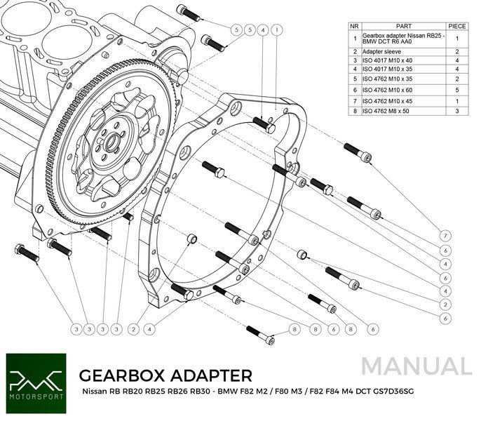 PMC Getriebeadapter Nissan RB - BMW DCT DKG Getrag GS7D36SG Inline-six (H)