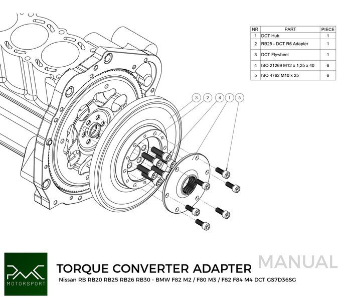 PMC Getriebeadapter Nissan RB - BMW DCT DKG Getrag GS7D36SG Inline-six (H)