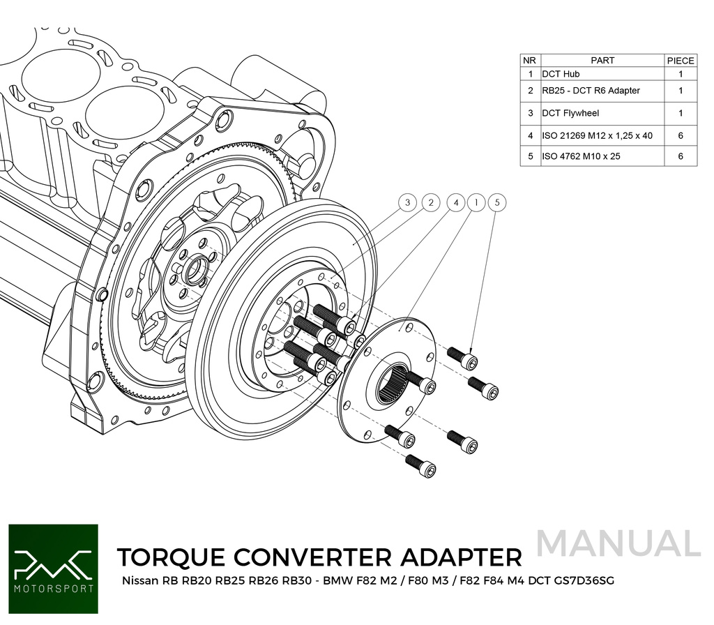 PMC Getriebeadapter Nissan RB - BMW DCT DKG Getrag GS7D36SG Inline-six (H)