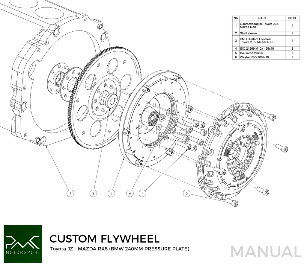 PMC Getriebeadapter Toyota JZ - Mazda RX-7 FD - 240mm / 9.45"