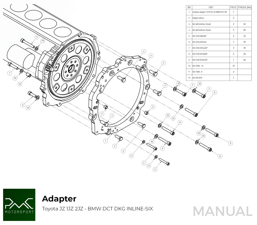 PMC Getriebeadapter Toyota JZ - BMW DCT DKG Getrag GS7D36SG Inline-six