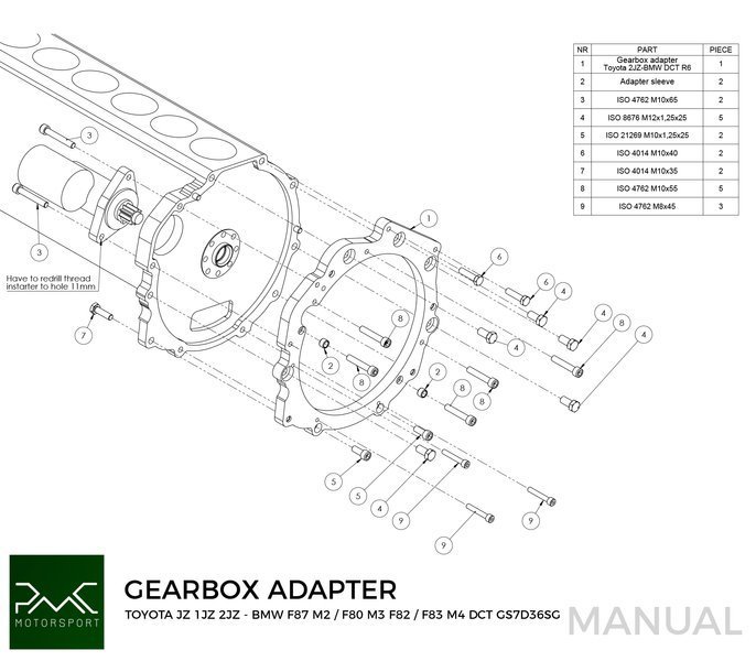 PMC Getriebeadapter Toyota JZ - BMW DCT DKG Getrag GS7D36SG Inline-six