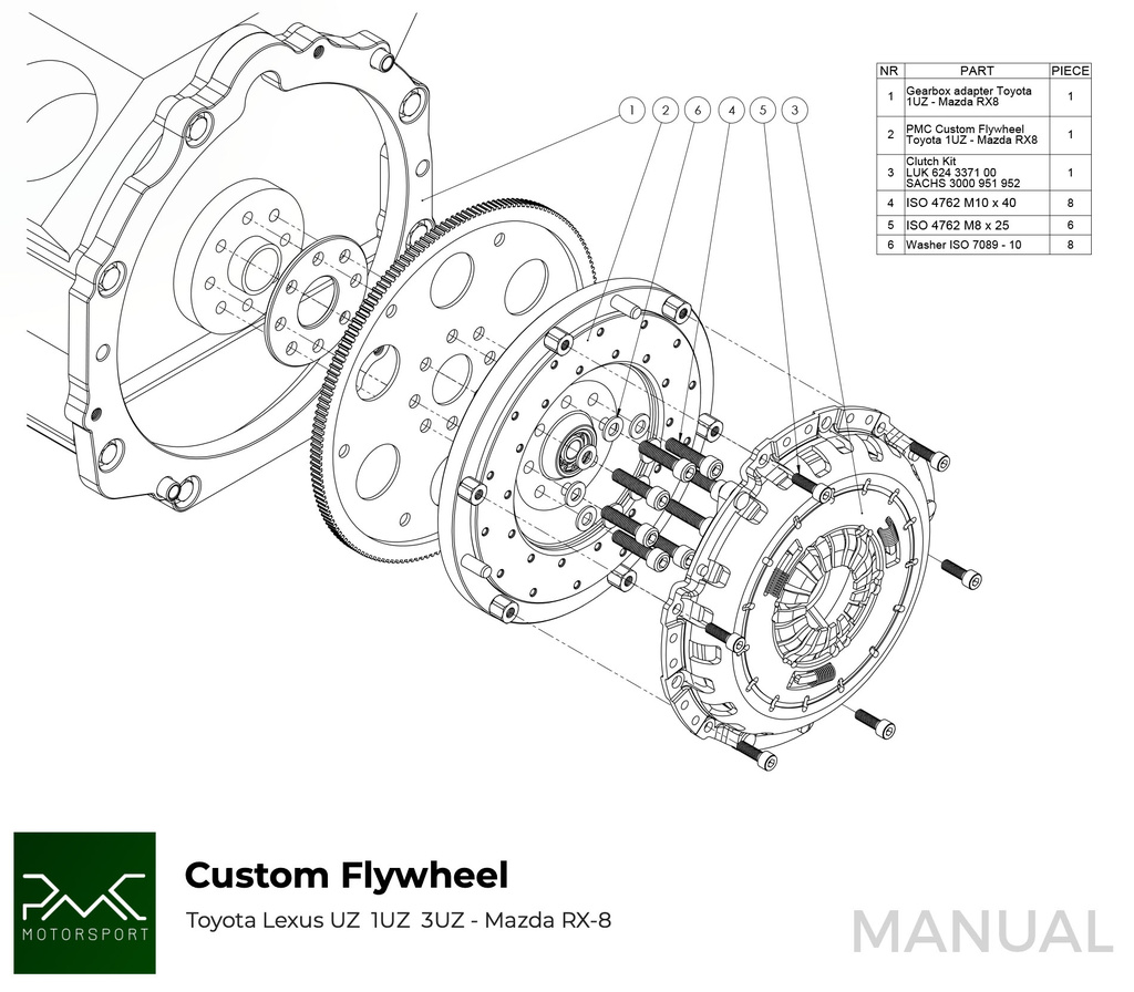 PMC Getriebeadapter Toyota UZ - Mazda RX-7 FD - 240mm / 9.45"