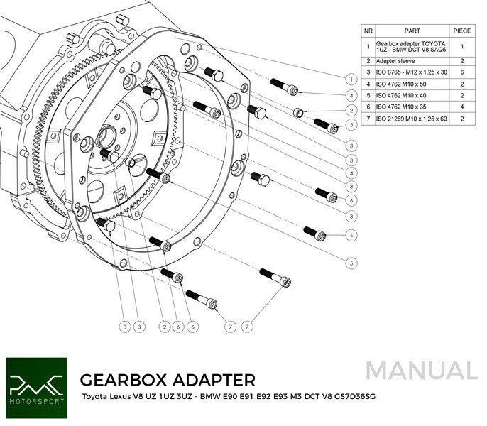 PMC Getriebeadapter Toyota UZ - BMW DCT DKG Getrag GS7D36SG V8 (H)