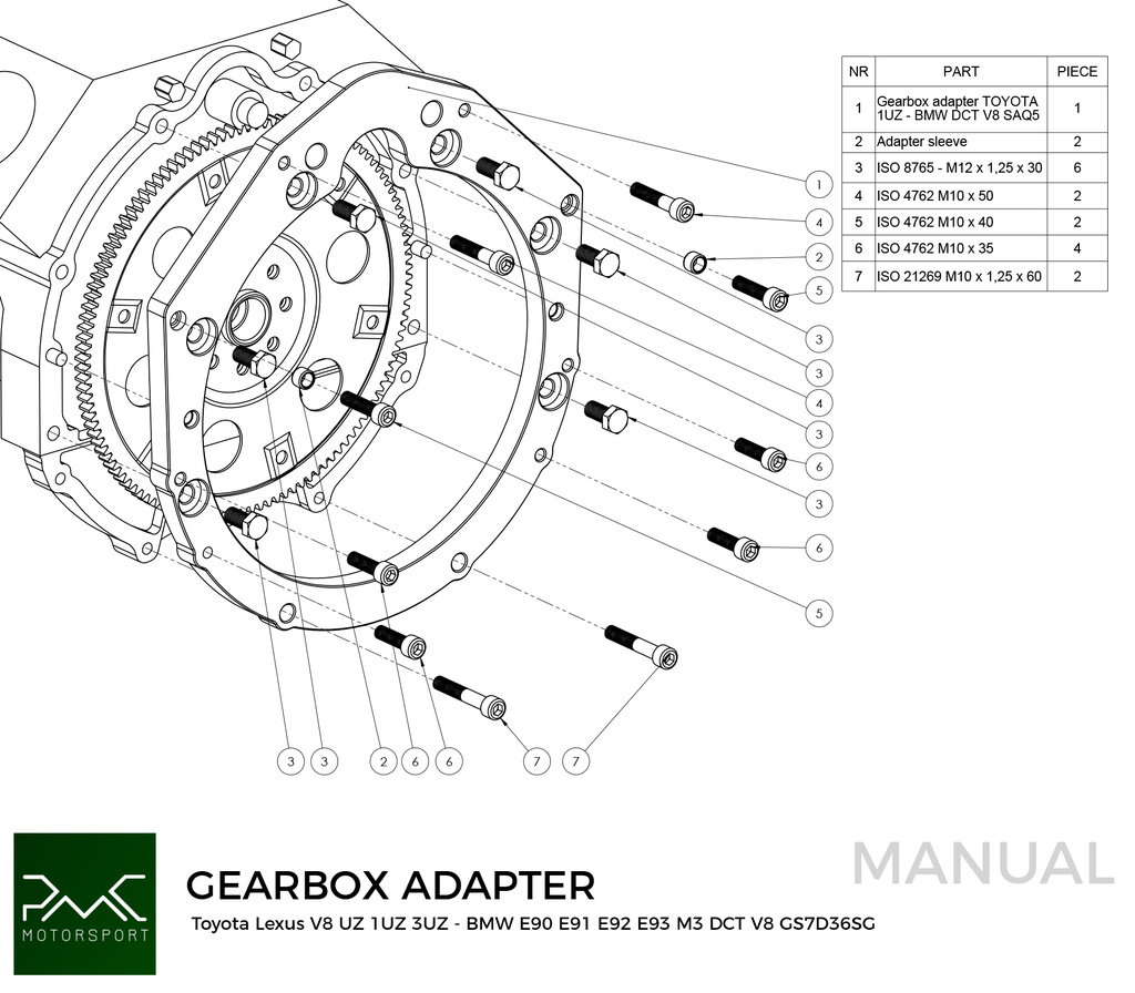 PMC Getriebeadapter Toyota UZ - BMW DCT DKG Getrag GS7D36SG V8 (H)