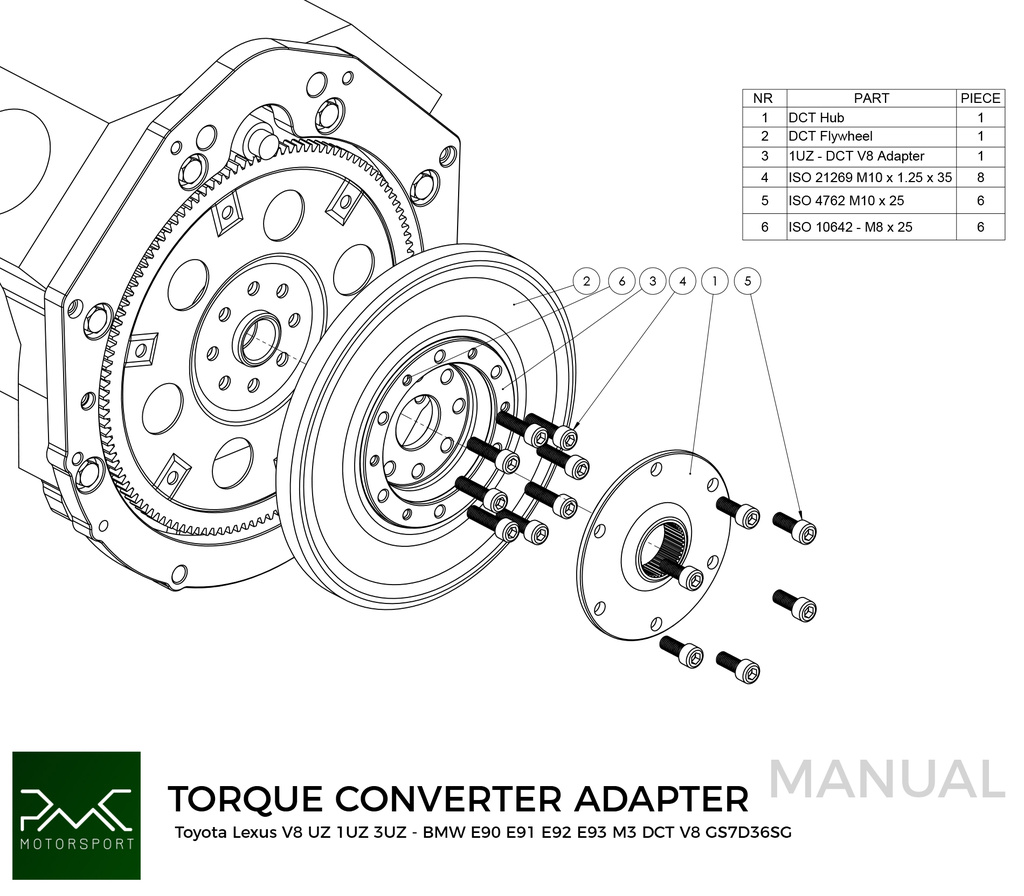PMC Getriebeadapter Toyota UZ - BMW DCT DKG Getrag GS7D36SG V8 (H)
