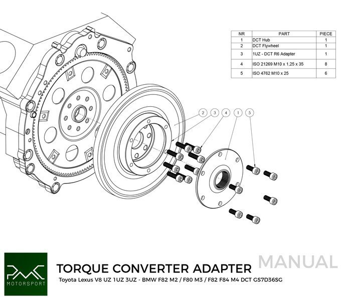 PMC Getriebeadapter Toyota UZ - BMW DCT DKG Getrag GS7D36SG Inline-six (H)