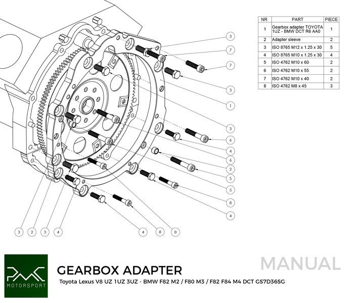 PMC Getriebeadapter Toyota UZ - BMW DCT DKG Getrag GS7D36SG Inline-six (H)