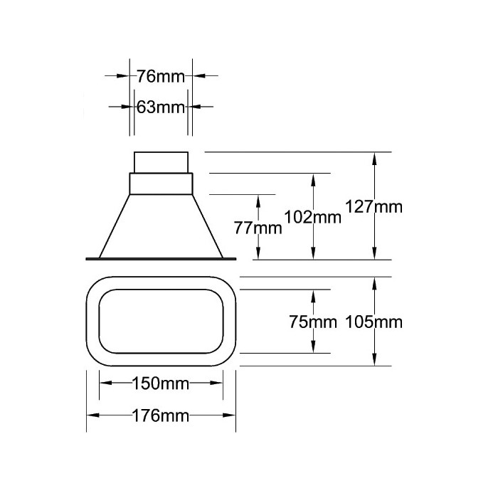 Einlass 63 + 76 mm schwarz