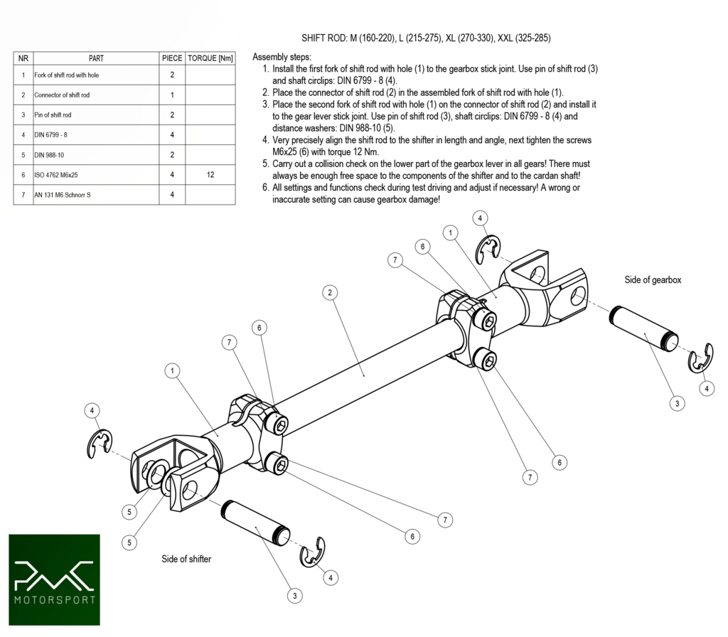 PMC Verstellbare Schaltstange BMW (325-385mm)
