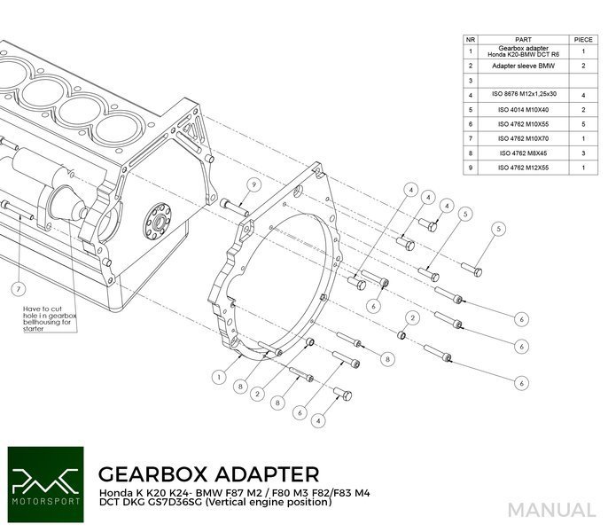 Gearbox Adapter Plate Honda K - BMW DCT DKG GS7D36SG N54 GS6-53BZ (Vertical)