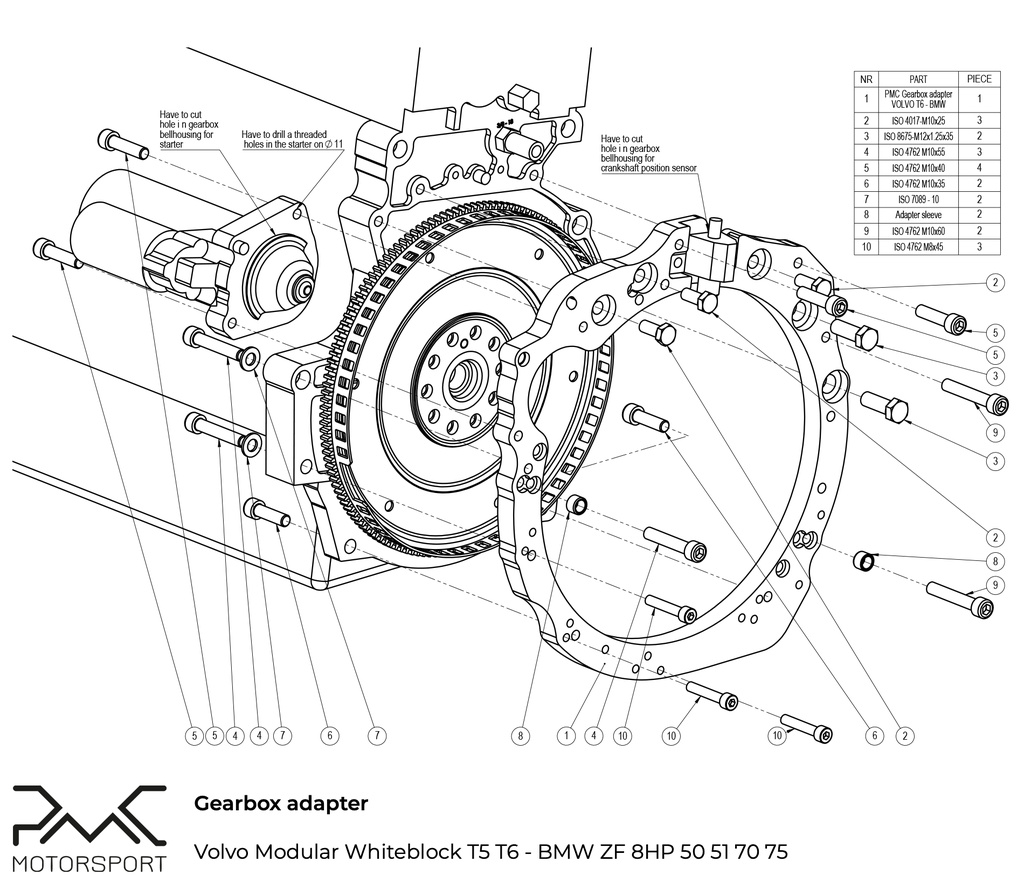 Adapter Kit Volvo Weißer Motor T4/T5/T6 - BMW ZF 8HP 50 51 70 75