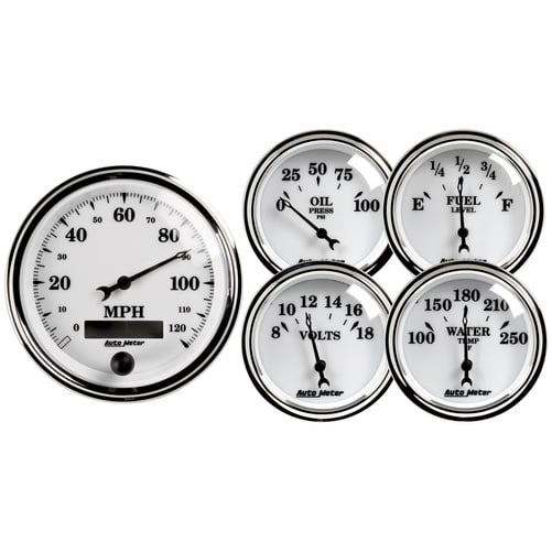 5-teiliges Messgeräte-Kit, 3-3/8" & 2-1/16", Elec. Drehzahlmesser, Old Tyme White Ii
