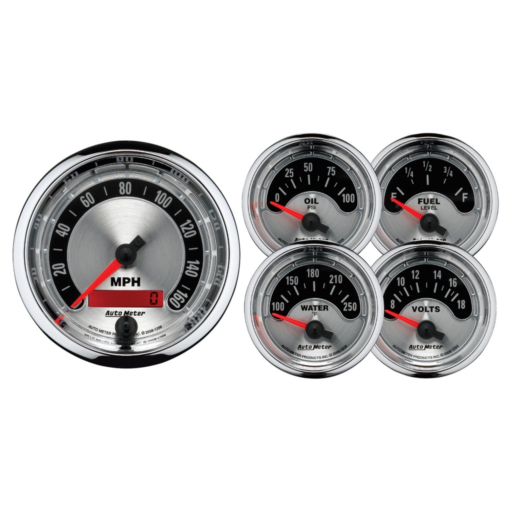 5-teiliges Messgeräte-Kit, 3-3/8" & 2-1/16", Elec. Drehzahlmesser, American Muscle