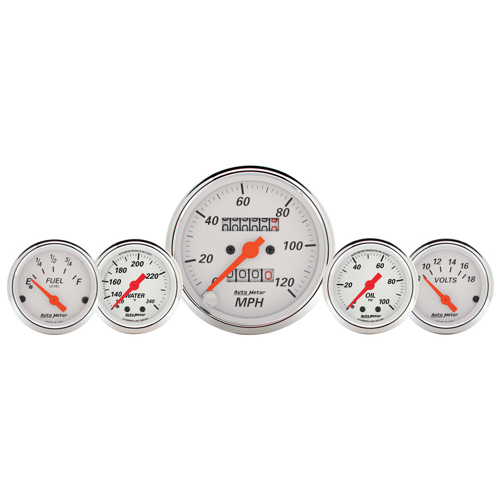 5-teiliges Messgeräte-Kit, 3-1/8" & 2-1/16", Mech. Speedo., Wtmp & Oilp, Arctic Wht