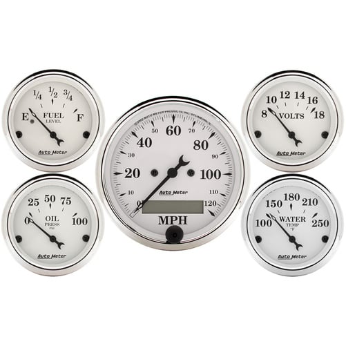 5-teiliges Messgeräte-Kit, 3-1/8" & 2-1/16", Elec. Drehzahlmesser, Old Tyme White