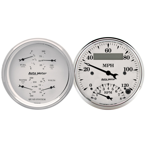 2-teiliges Messgeräte-Kit, 3-3/8" Quad & Tach/Speedo, 240-33 Ω, Old Tyme White