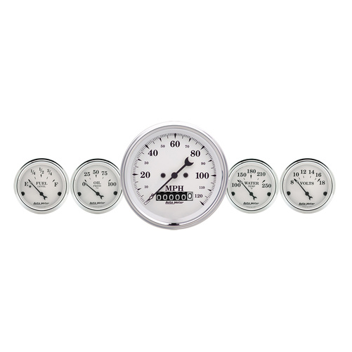 5-teiliges Messgeräte-Kit, 3-3/8" & 2-1/16", Elec. Drehzahlmesser, Old Tyme White