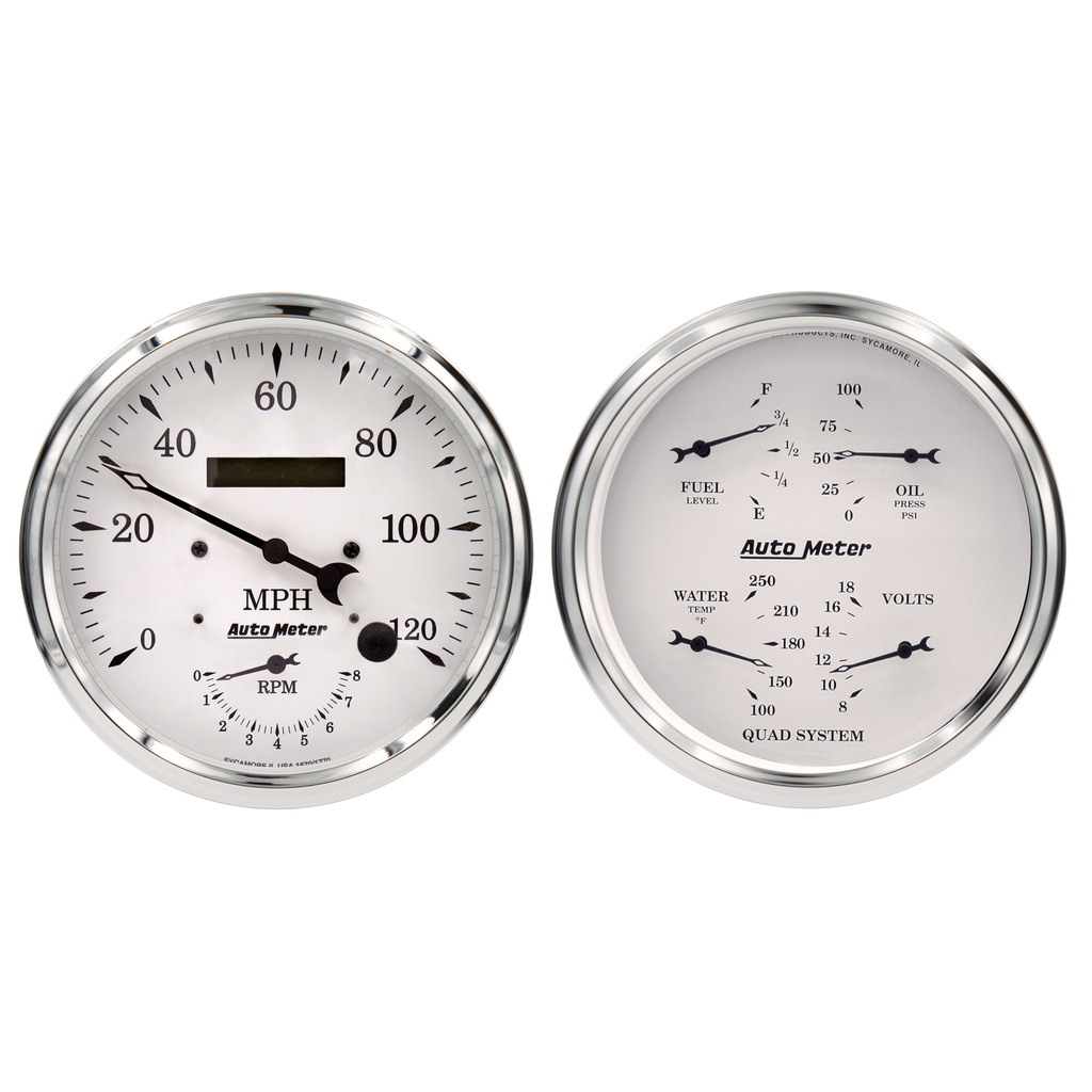 2-teiliges Messgeräte-Kit, 5" Quad & Tach/Speedo, 240-33 Ω, Old Tyme White