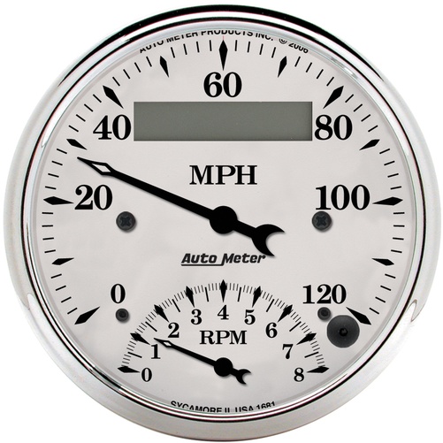 3-3/8" Drehzahlmesser/Drehzahlmesser Combo, 8k Rpm/120 Mph, Old-Tyme White
