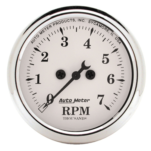 2-1/16" In-Dash Drehzahlmesser, 0-7,000 Rpm, Old-Tyme White