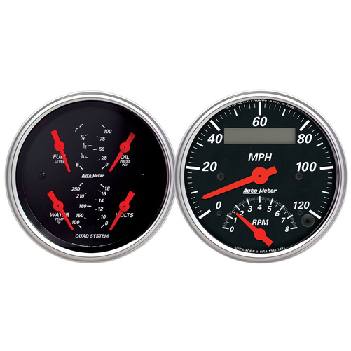 2-teiliges Messgeräte-Kit, 3-3/8" Quad & Tach/Speedo, 240-33 Ω, Designer Black
