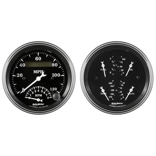 2-teiliges Messgeräte-Kit, 3-3/8" Quad & Tach/Speedo, 240-33 Ω, Old Tyme Black