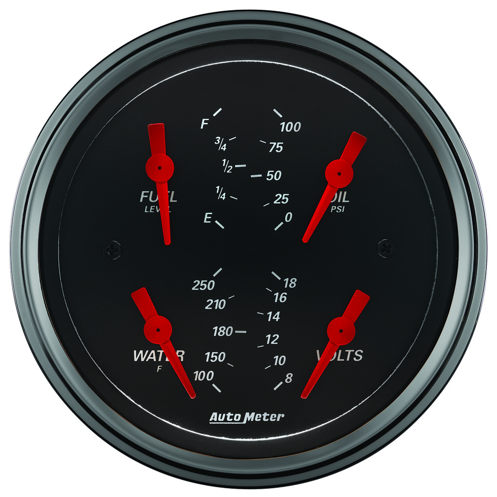 3-3/8" Vierfachanzeige, 100 Psi/100-250 °F/8-18v/0-90 Ω, Designer Black