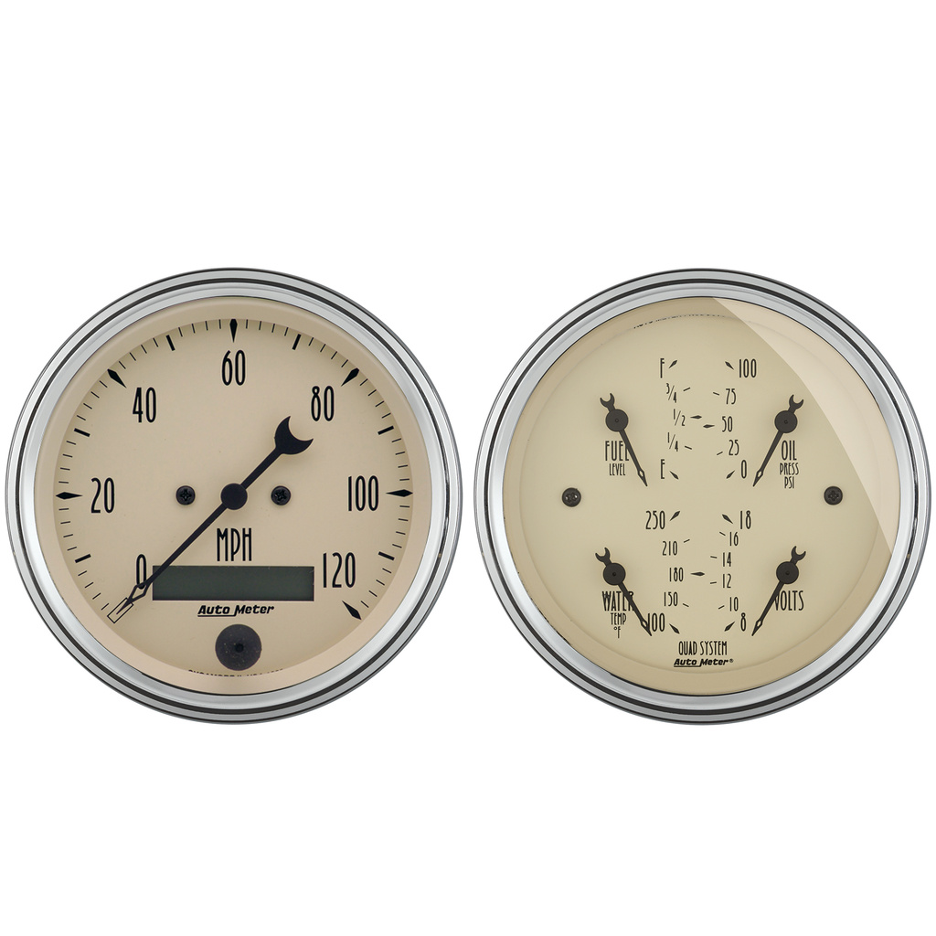 2-teiliges Messgeräte-Kit, 3-3/8" Quad & Drehzahlmesser, 240-33 Ω, Antique Beige